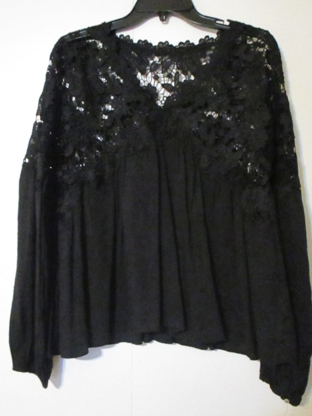 Nwot Free People Lina Black Floral Lace Top Bohemian Balloon Sleeve Small